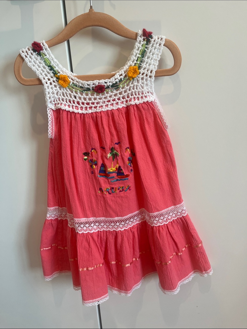 3t Girls' Aruba Crochet Yoke Pink Summer Dress